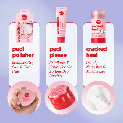 Onyx Professional 3-Step Foot Facial | Includes 3 Products to Smooth, Soften & Moisturize Dry & Callused Feet with Pedi Please, Pedi Polisher, & Cracked Heel Balm